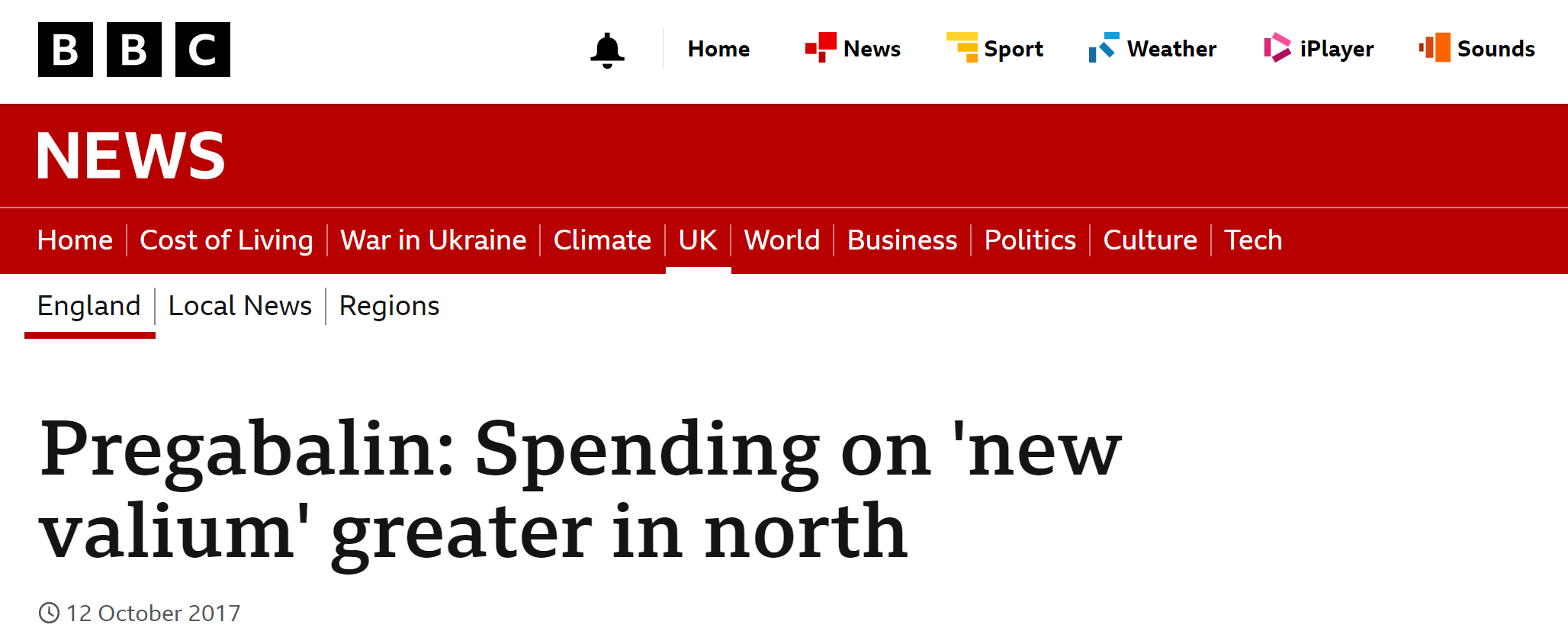 BBC News headline: “Pregabalin: spending on ’new valium’ greater in North”